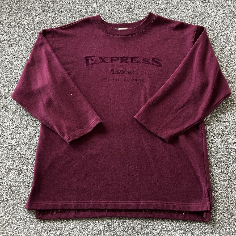Vintage Express Jeans Sweater Mens L Red Tricot Crewneck Pullover Logo Casual